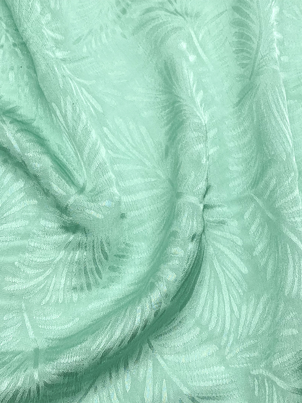 Woven Medium Weight Soft Cool Sensation Silky Green Blue And Pink Chiffon Jacquard Leaves For Scarves Or Garments Fabric