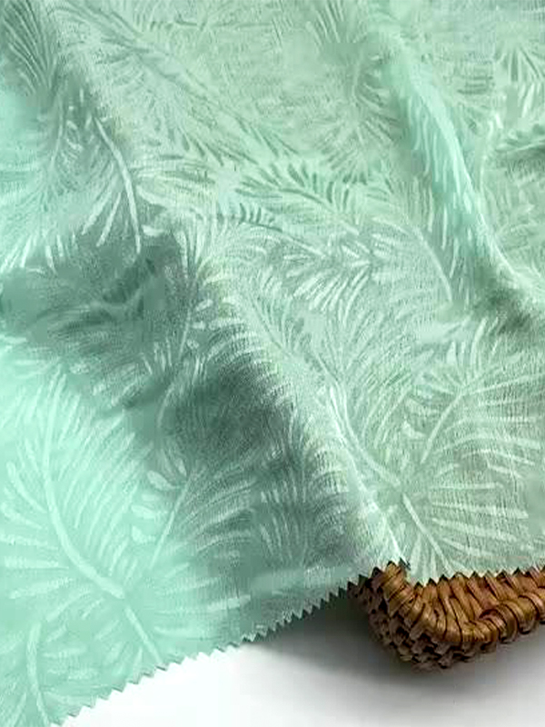 Woven Medium Weight Soft Cool Sensation Silky Green Blue And Pink Chiffon Jacquard Leaves For Scarves Or Garments Fabric