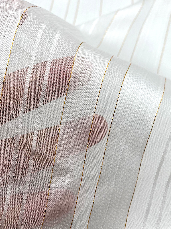 Polyester Golden Stripe Refined White Chiffon Fabric Can Be Used For Digital Printing  For Women Summer Dress Fabric