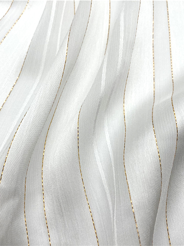 Polyester Golden Stripe Refined White Chiffon Fabric Can Be Used For Digital Printing  For Women Summer Dress Fabric