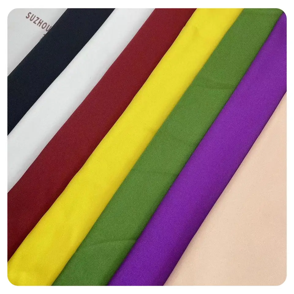 New arrival polyester diamond stretch glitter solid color crepe chiffon fabric for suit trousers pants