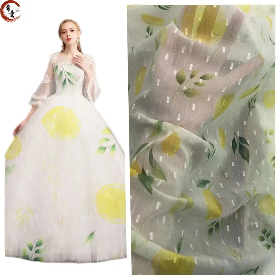 Printed lemon cut florals fabric for kids fabric chiffon decorative flowers for wedding and kids skirts