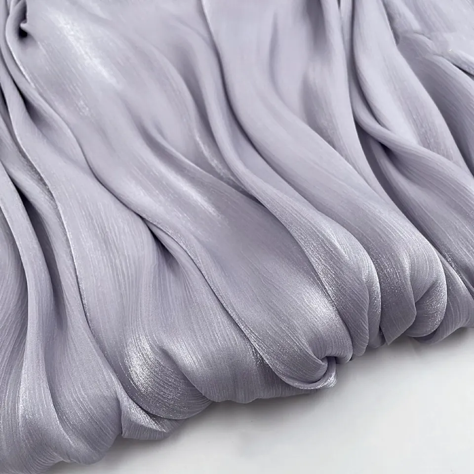 55GSM LIGHTWEIGHT SHINY METALLIC 100% POLYESTER WHOLESALE ORGANZA FABRIC FOR STAGE DRESS