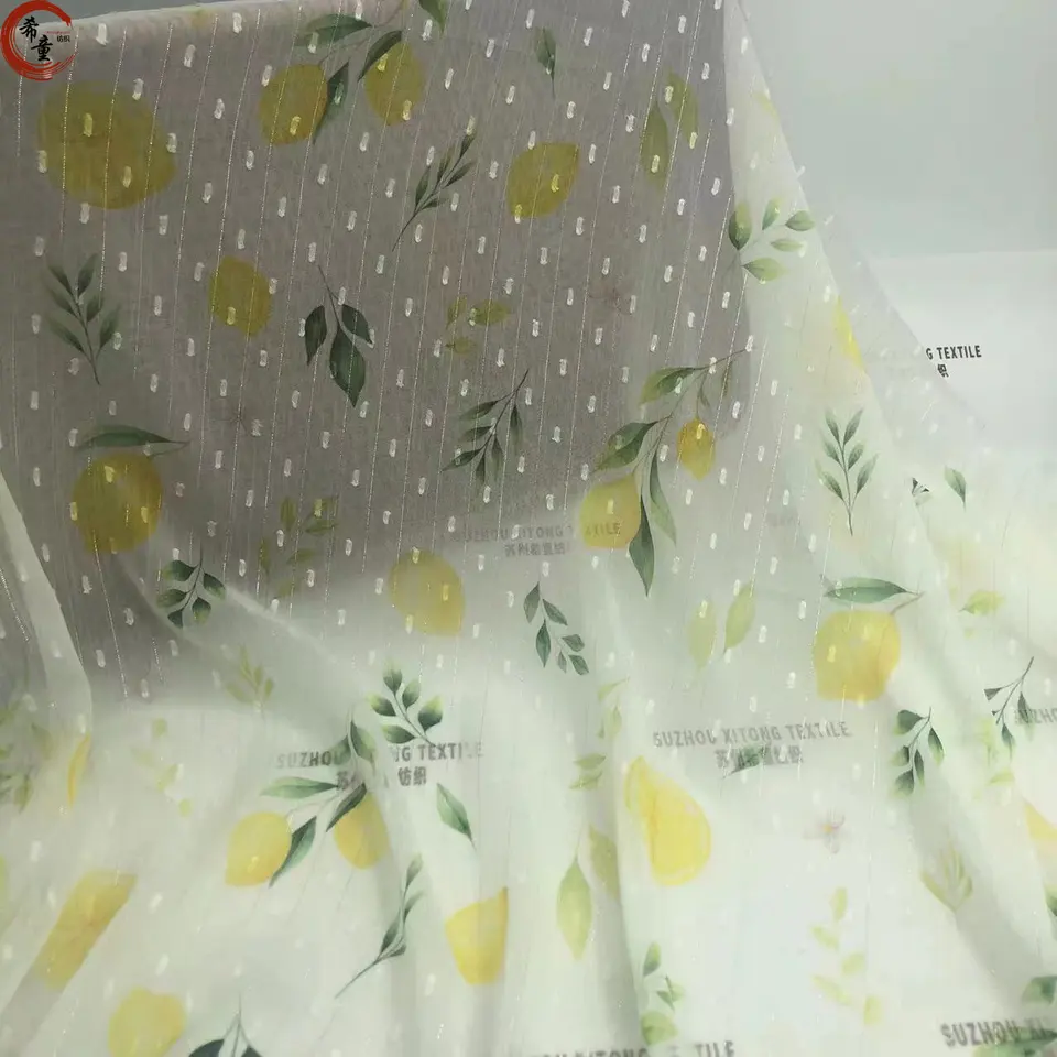 Printed lemon cut florals fabric for kids fabric chiffon decorative flowers for wedding and kids skirts