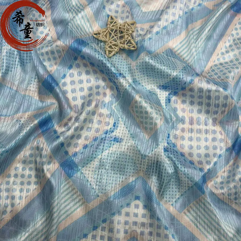 New Arrival 100% Polyester Printed Geometry Pattern Satin Jacquard  Fabric for Spring and Summer Dress