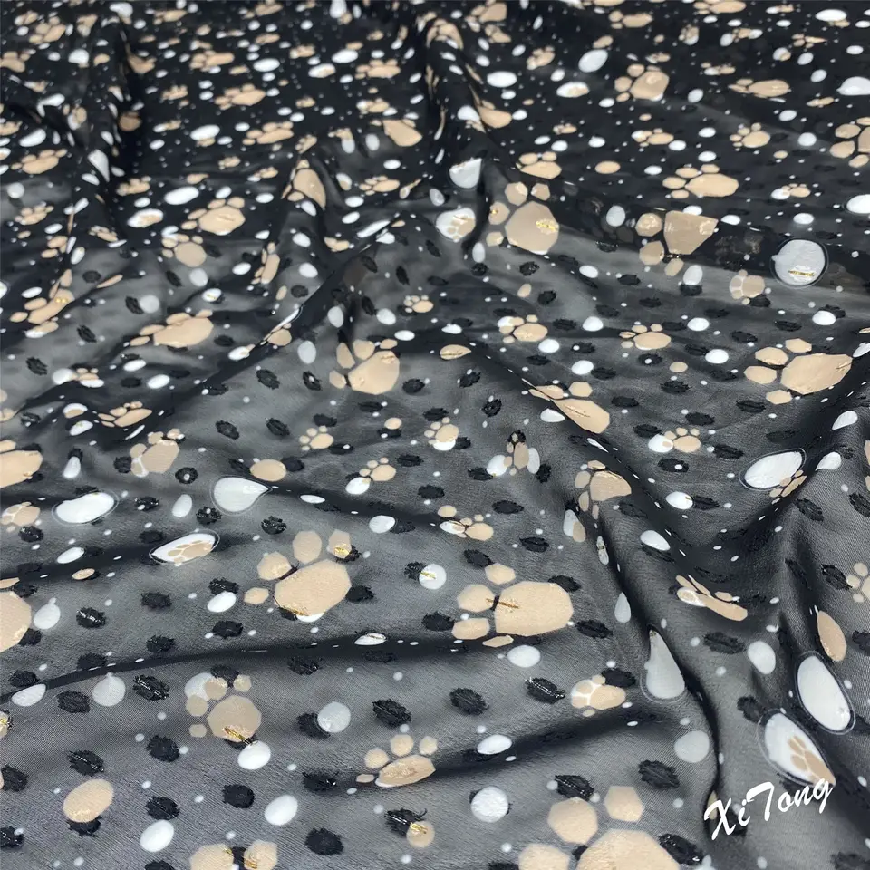 woven 100% polyester fabric metallic dot cat claw digital printed fabric chiffon clip dot jacquard chiffon fabric for skirt