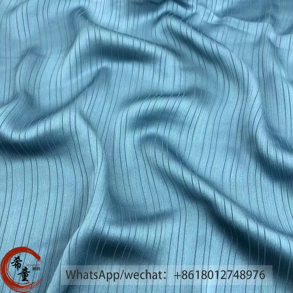 Hot Selling 100% Polyester Imitated Acetic Acid Strip Woven Cool Feeling Satin Fabric for Trousers