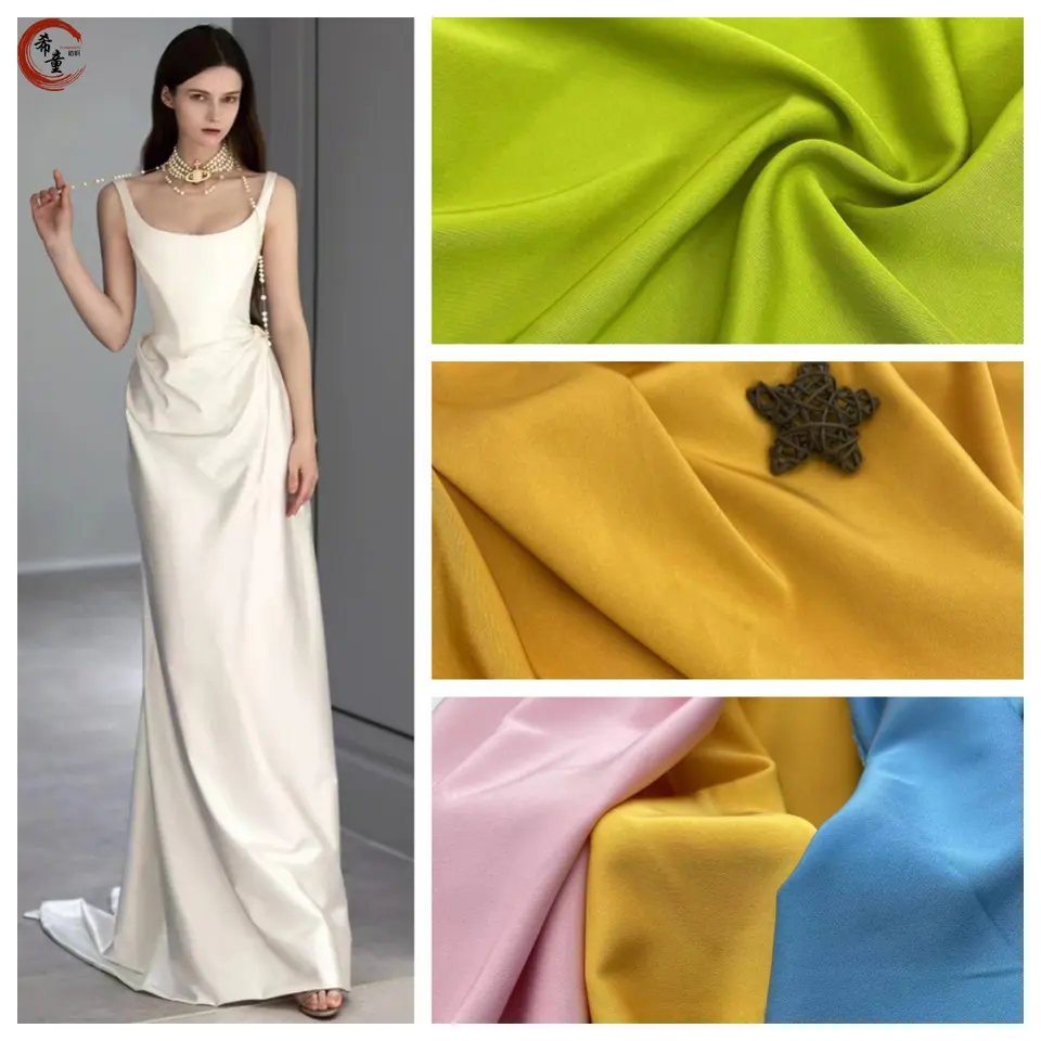 Wholesale Woven Spandex Solid color Super Soft French Indian Korean Vietnam Silk Italian Satin for women dresses fabric