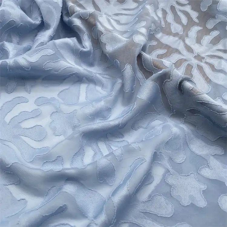 Wholesale spot factory direct selling fabric 100% Polyester solid color fabric big flower jacquard chiffon fabric