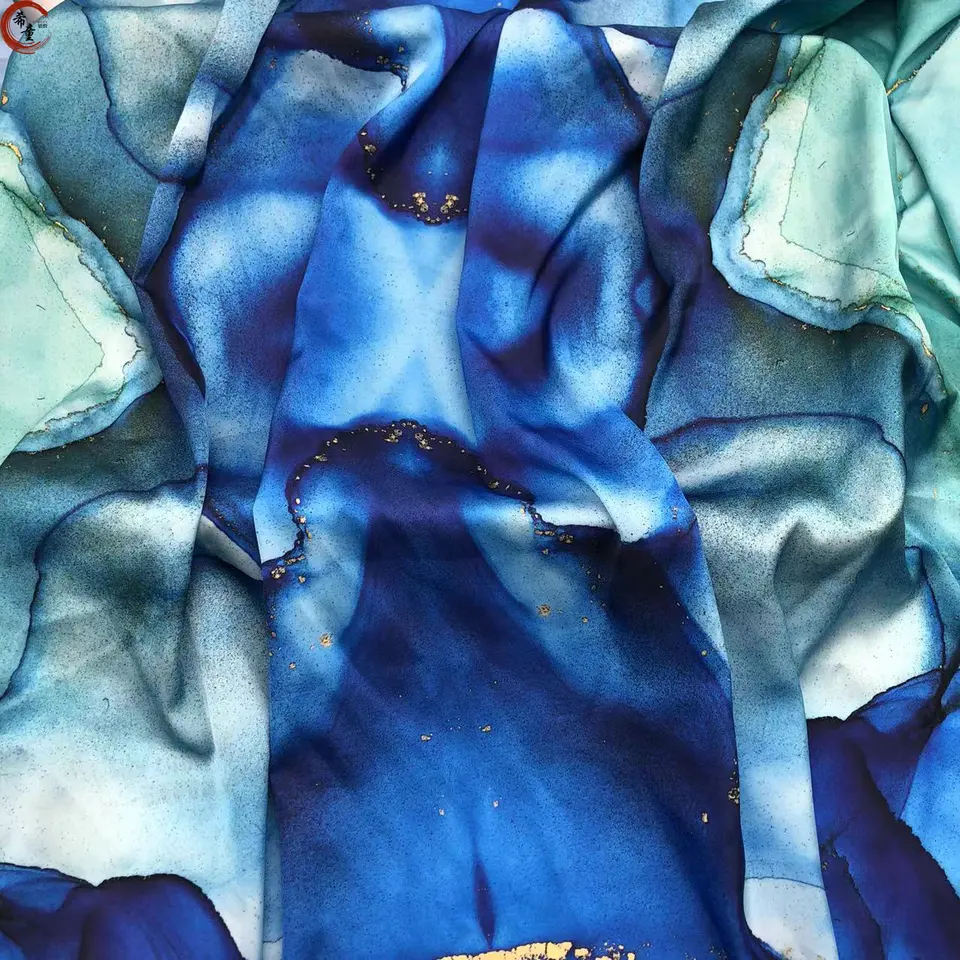 New Arrival Polyester Abstract Digital Printing Soft Satin Fabric for Spring and Summer Dress