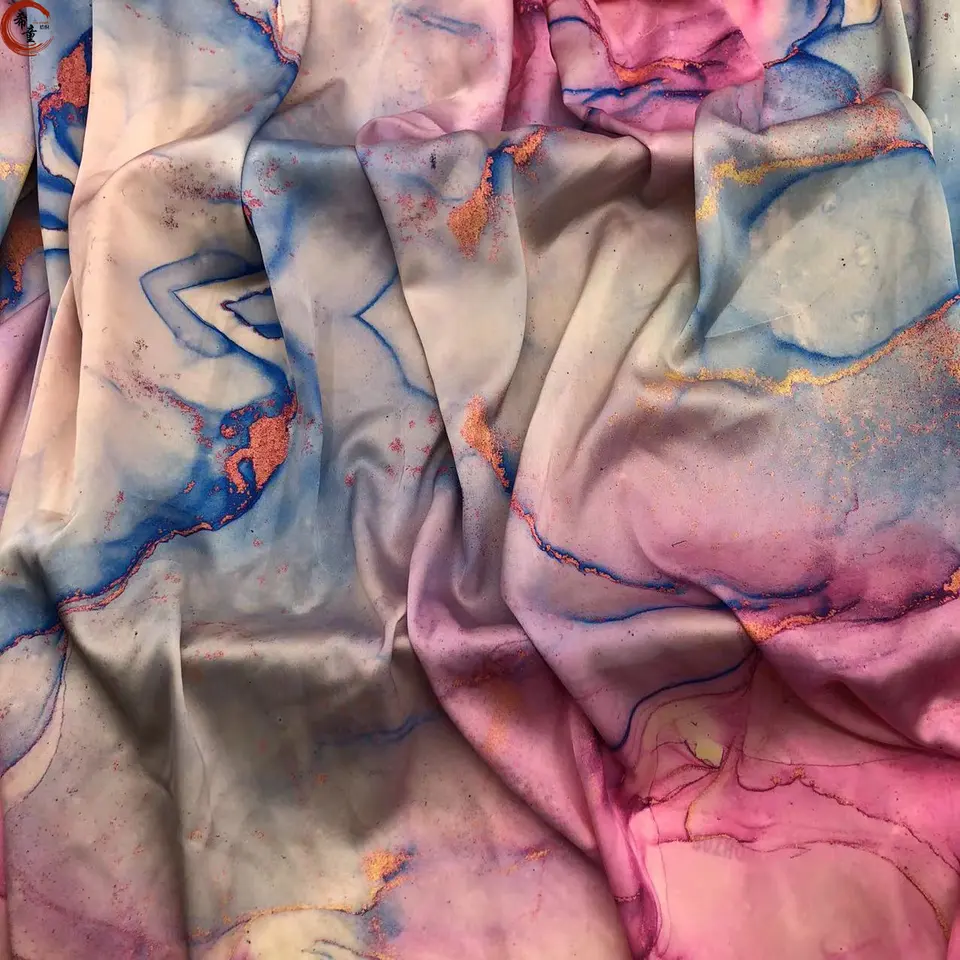 New Arrival Polyester Abstract Digital Printing Soft Satin Fabric for Spring and Summer Dress