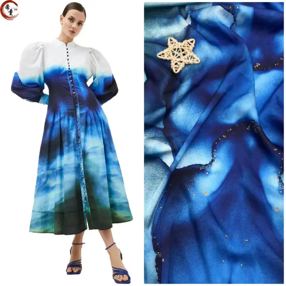 New Arrival Polyester Abstract Digital Printing Soft Satin Fabric for Spring and Summer Dress