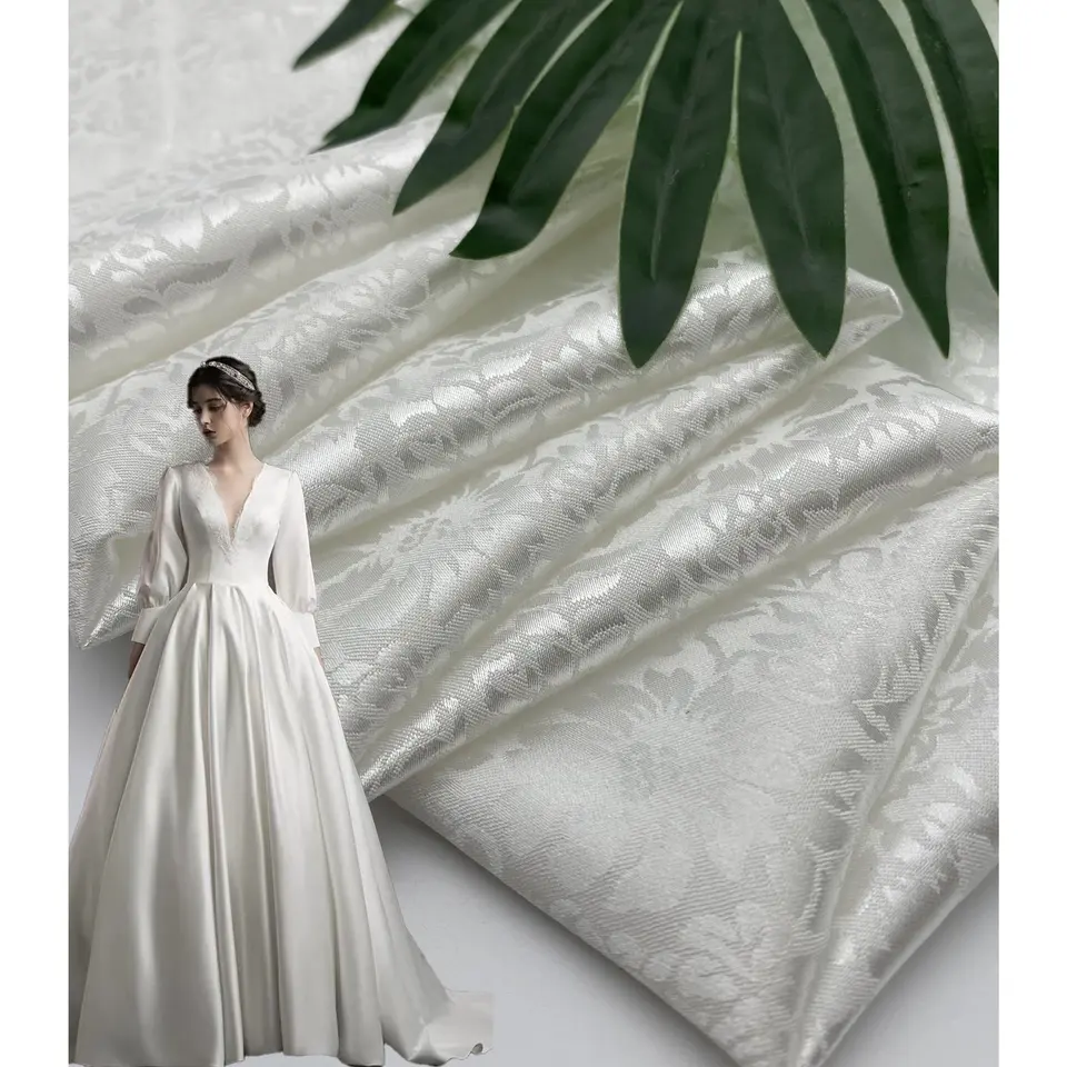 stocklot wholesale white jacquard satin material spandex chiffon satin fabrics for dress dress