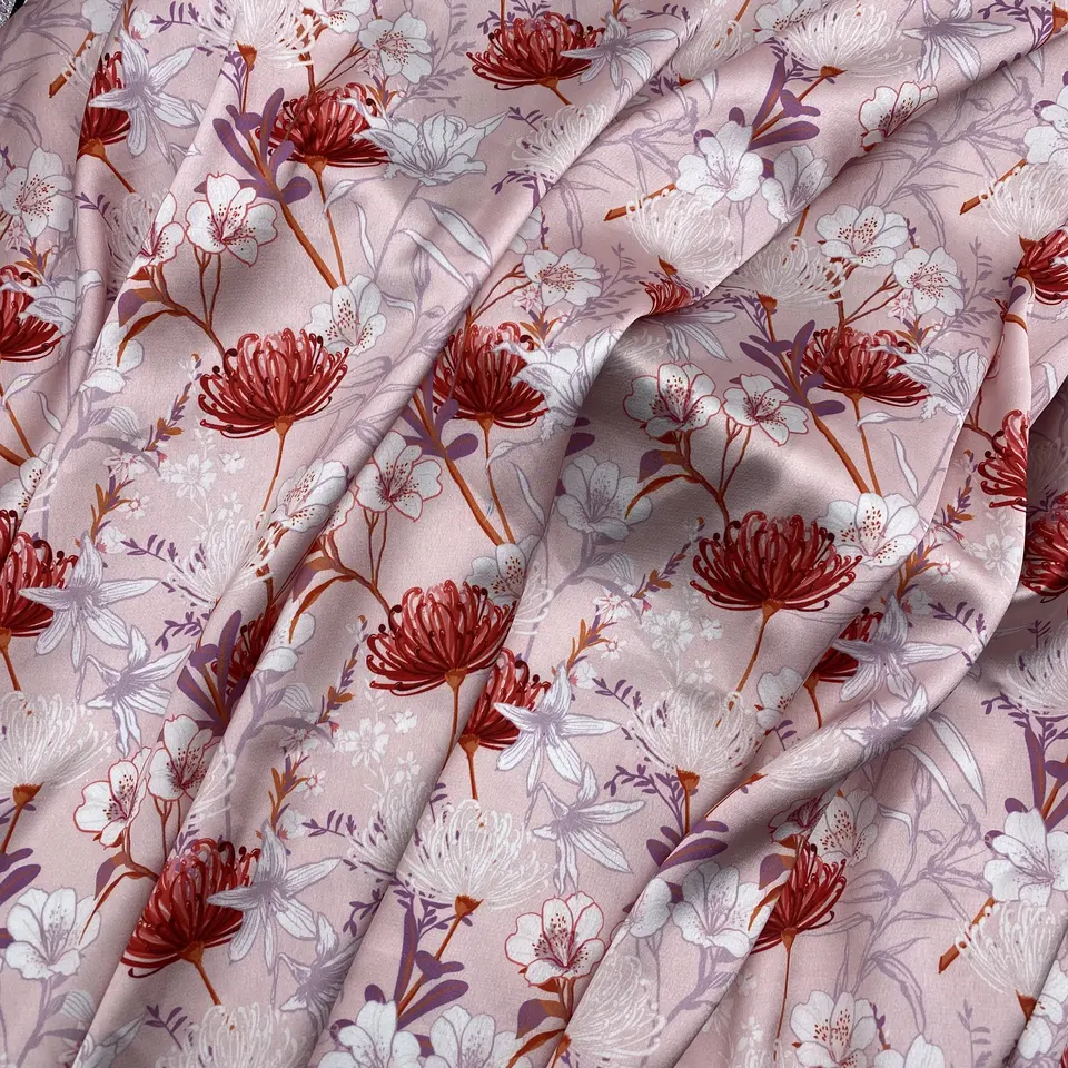 woven textile 100% polyester fabric wholesale new design of large flower digital printing crepe satin fabric for garments dress