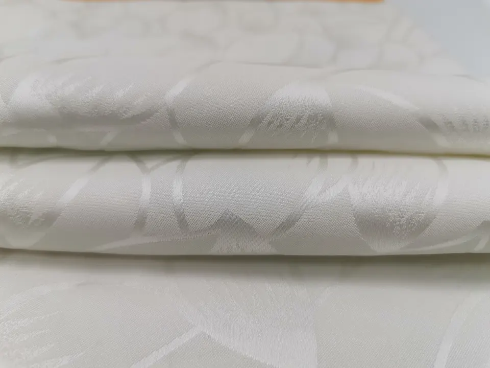 Wholesale 100% polyester fish pattern white jacquard satin material fabric for wedding dress fabric