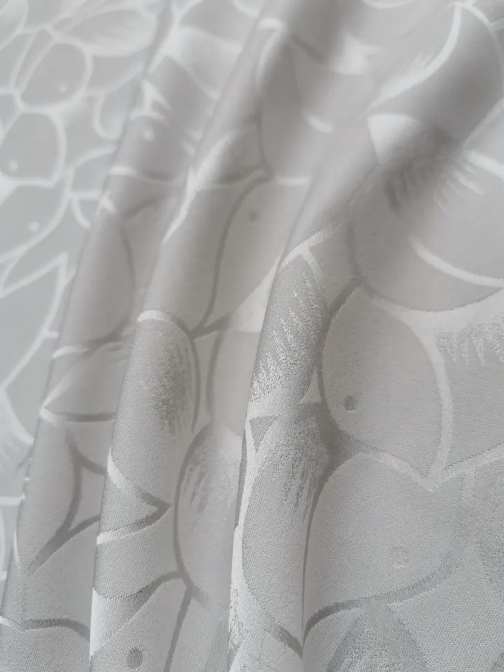 Wholesale 100% polyester fish pattern white jacquard satin material fabric for wedding dress fabric