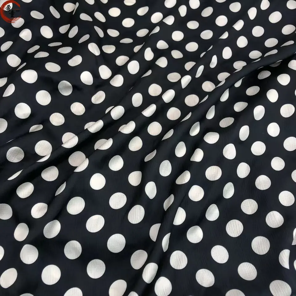 85gsm polyester ready goods to ship classical digital printing stretch white dot satin silk for women or children garments