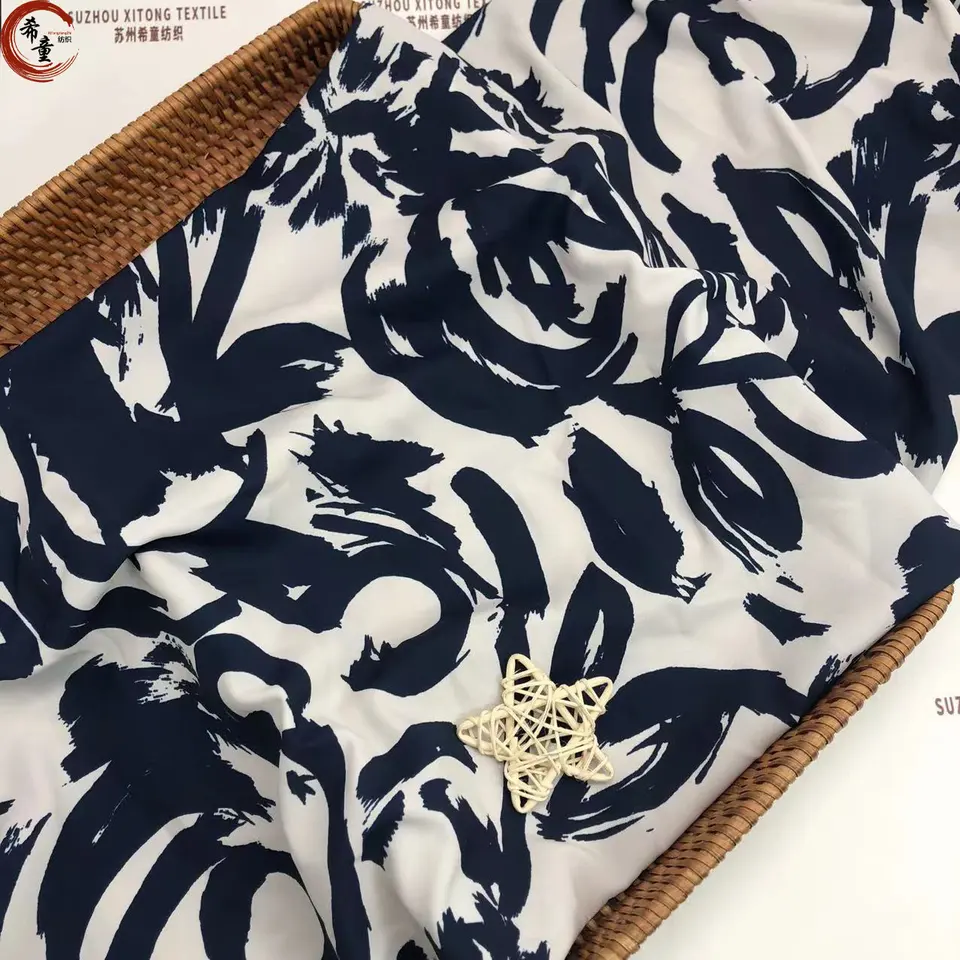 High-end best quality soft hand feeling polyester floral printed satin Cavalry incline fabric for dress or shirts fabric