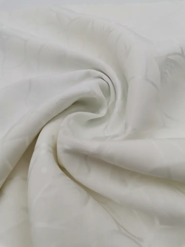 Wholesale 100% polyester fish pattern white jacquard satin material fabric for wedding dress fabric