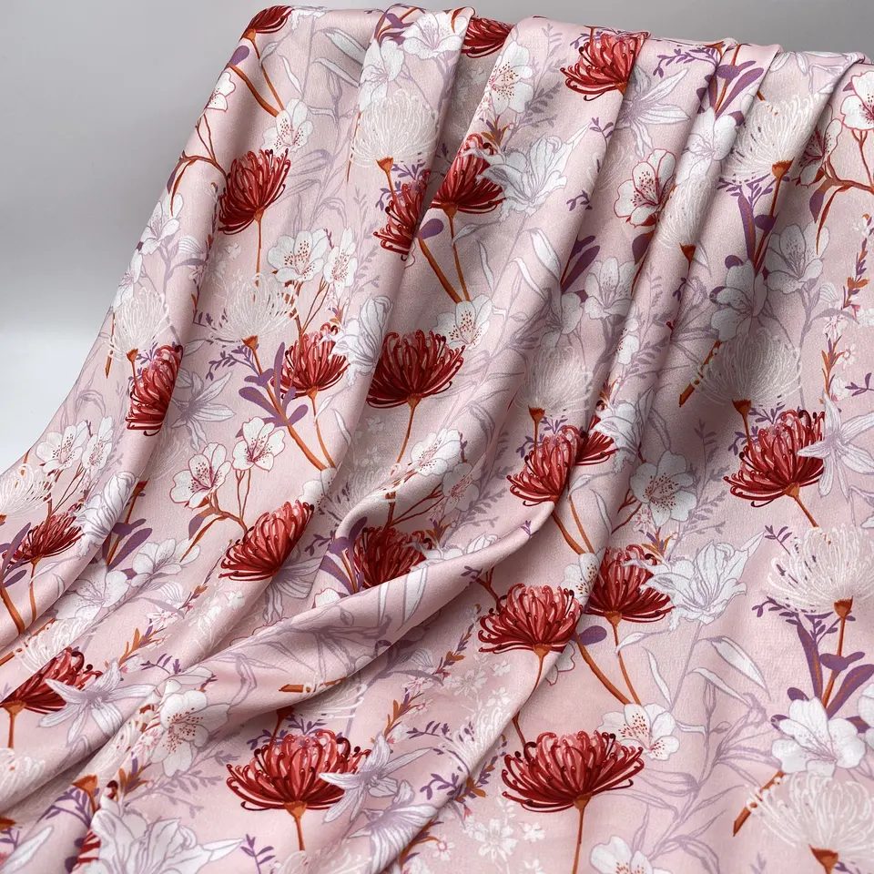 woven textile 100% polyester fabric wholesale new design of large flower digital printing crepe satin fabric for garments dress