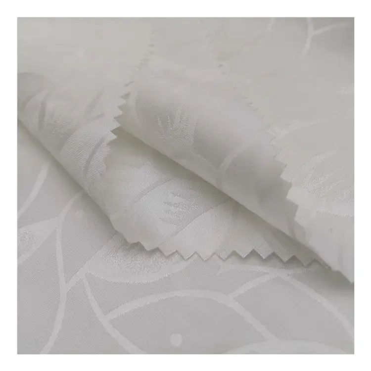 Wholesale 100% polyester fish pattern white jacquard satin material fabric for wedding dress fabric