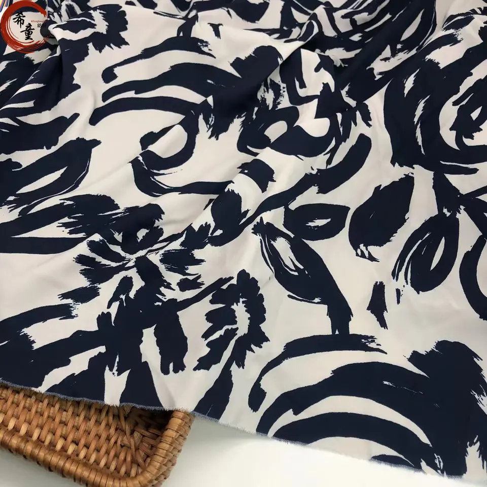 High-end best quality soft hand feeling polyester floral printed satin Cavalry incline fabric for dress or shirts fabric