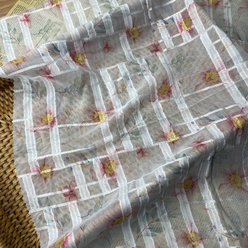 wholesale cutting flower chiffon printed fabric for dress shirt skirt