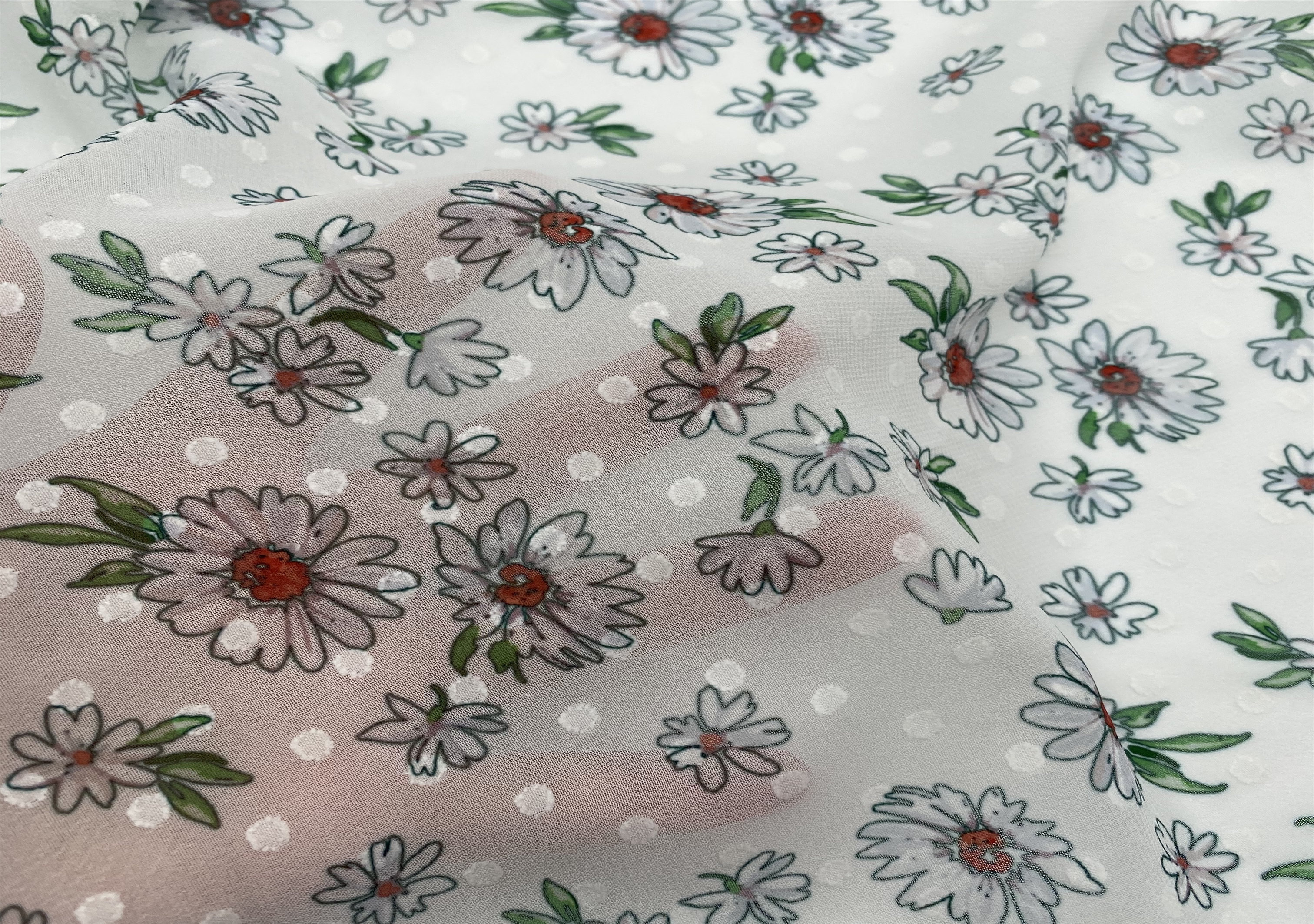 WHOLESALE CLOTHING FABRIC CHEAP POLAKA DOT cut flowers jacquard chiffon fabric IN STOCK FOR DRESS