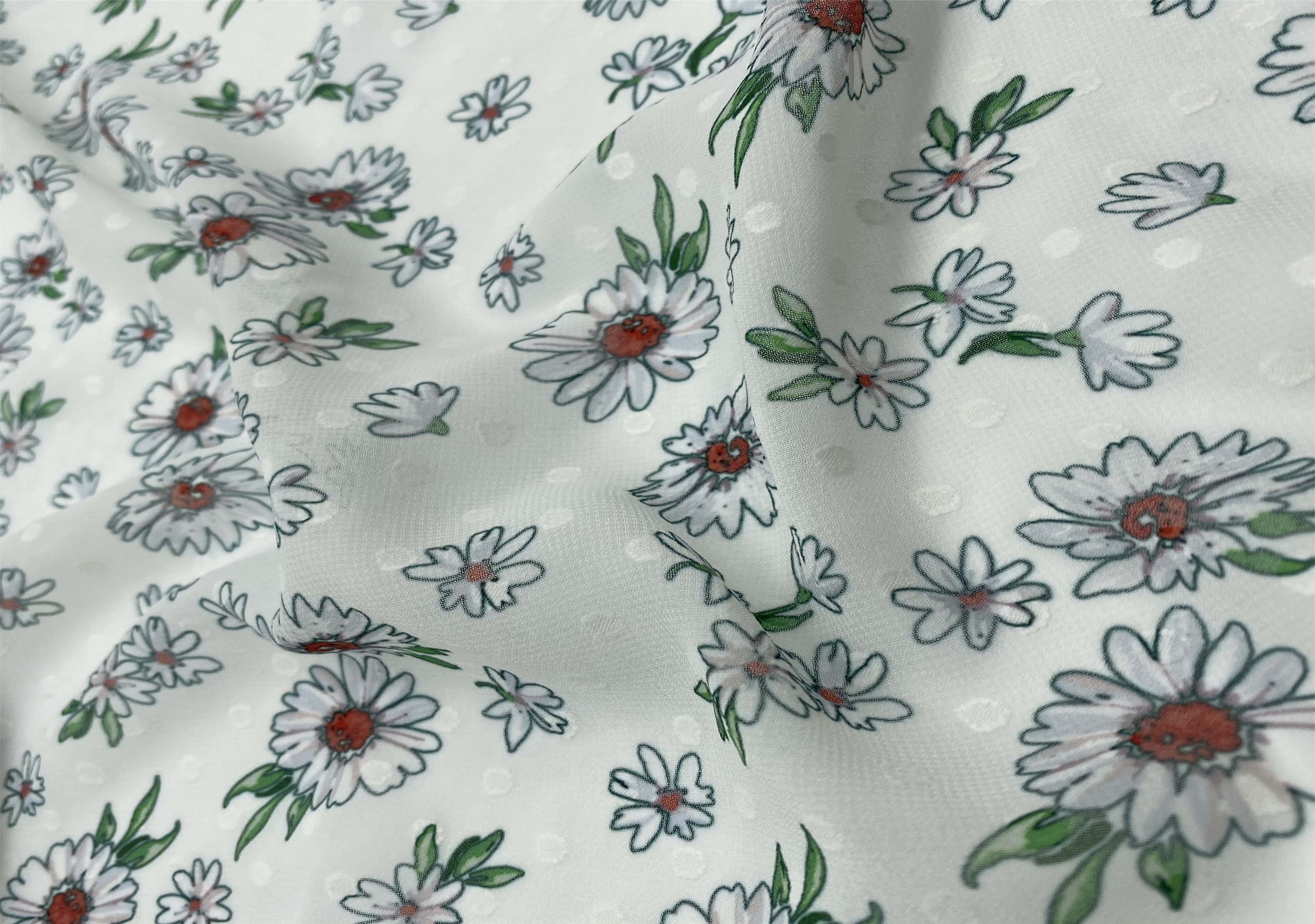 WHOLESALE CLOTHING FABRIC CHEAP POLAKA DOT cut flowers jacquard chiffon fabric IN STOCK FOR DRESS