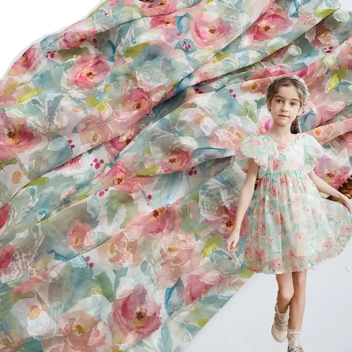 XITONG TEXTILE New spring and summer floral print fabric wholesale stocklot flower chiffon jacquard fabrics for dress