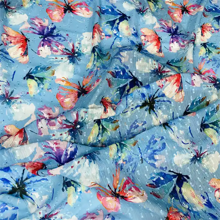 WHOLESALE CHEAP POLYESTER WOVEN PRINT YORYU CHIFFON JACQUARD FABRIC FOR DRESS