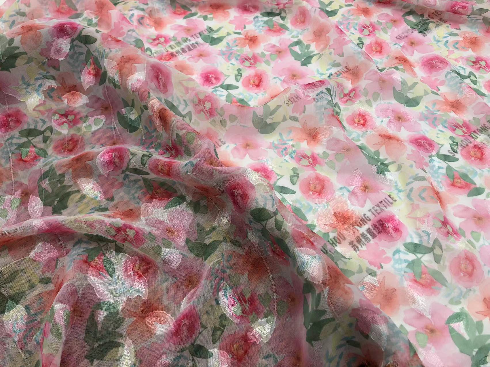 New arrival spring and summer floral print fabric wholesale stocklot flower chiffon jacquard fabrics for scarf or dress