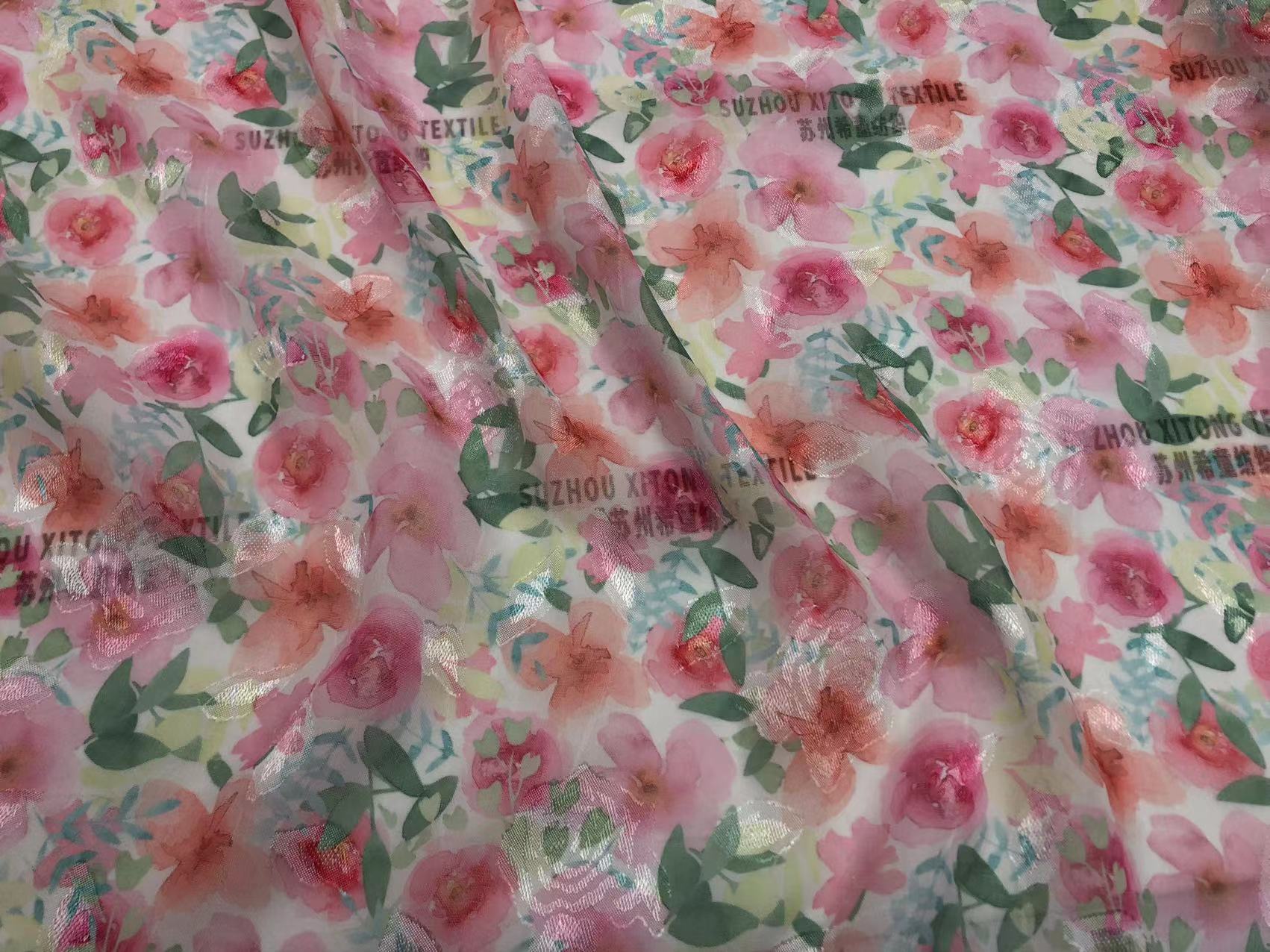 New arrival spring and summer floral print fabric wholesale stocklot flower chiffon jacquard fabrics for scarf or dress