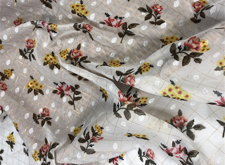 New design 100% polyester print flower cut flower plain chiffon fabric with good hand feel for skirt or dress