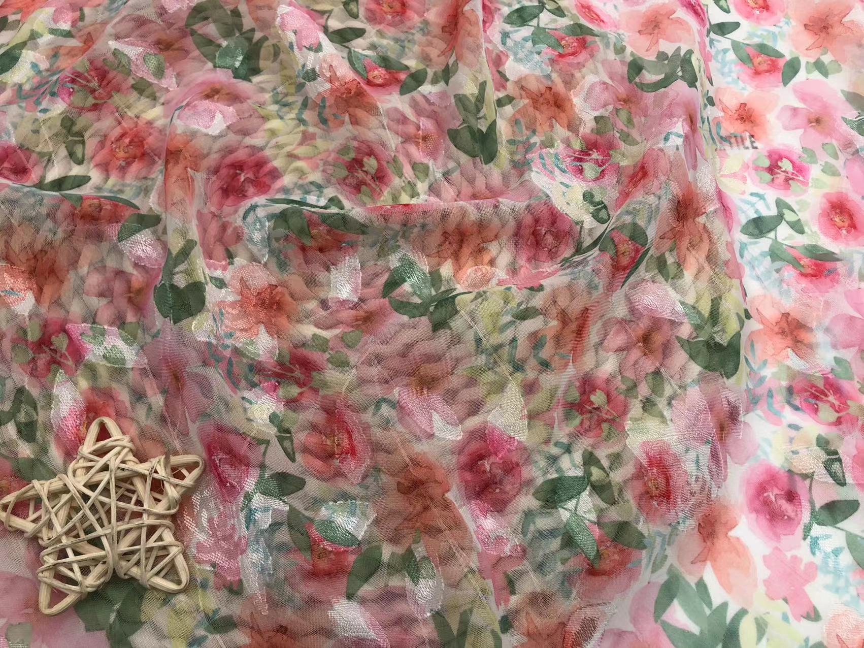 New arrival spring and summer floral print fabric wholesale stocklot flower chiffon jacquard fabrics for scarf or dress