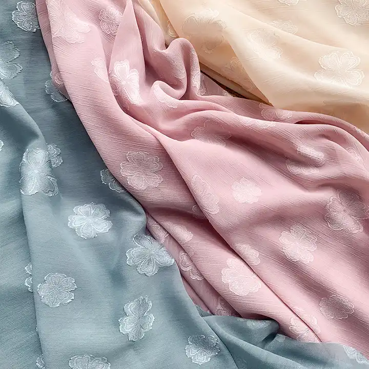 textile and fabric suppliers 100% polyester woven textile readymade garment crepe chiffon jacquard polyester fabric for dress