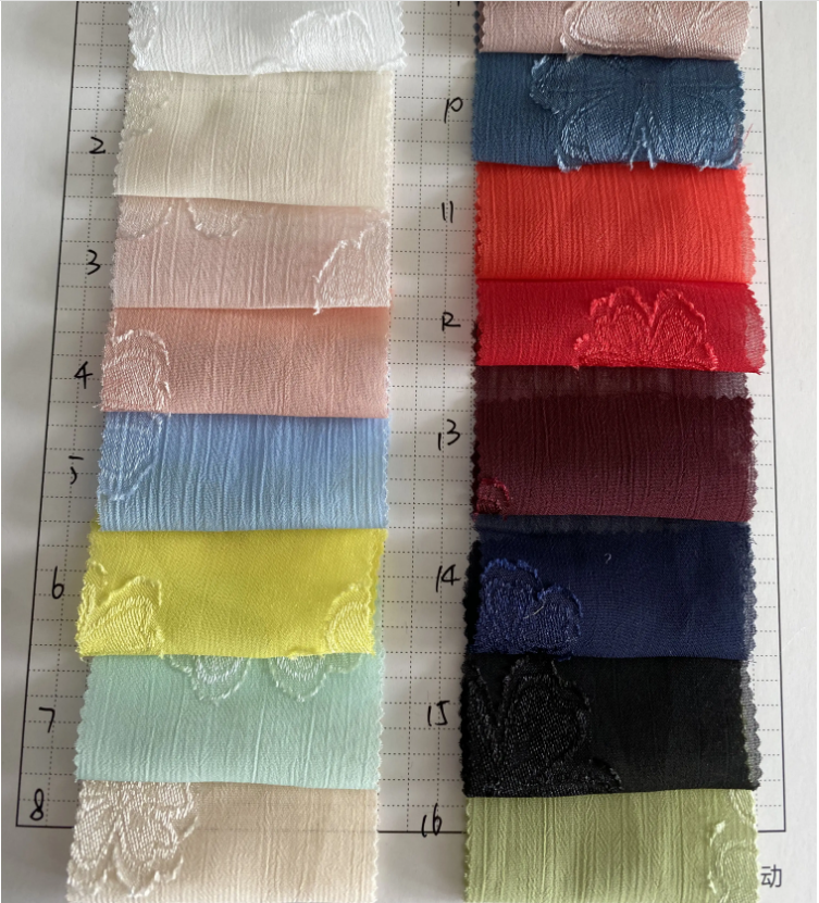 textile and fabric suppliers 100% polyester woven textile readymade garment crepe chiffon jacquard polyester fabric for dress