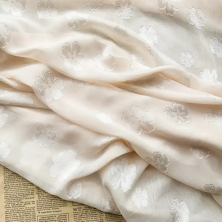 textile and fabric suppliers 100% polyester woven textile readymade garment crepe chiffon jacquard polyester fabric for dress