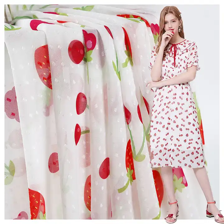 wholesale 100% polyester chiffon jacquard fabric cherry print fabric for lady's wear