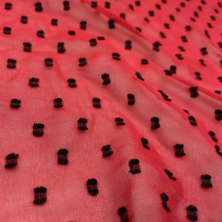 100% polyester fiber cut flower black polka dot soft handfeeling jacquard chiffon fabric for dress