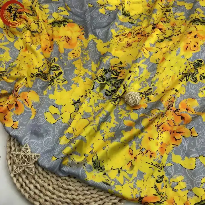 2023 Latest fashion yellow flower elegant sexy attractive digital printed satin fabric for women dress and scarf making