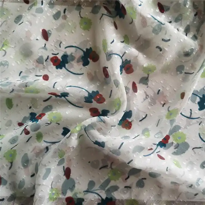 New designs high quality printing polaka dot chiffon jacquard fabric for dress