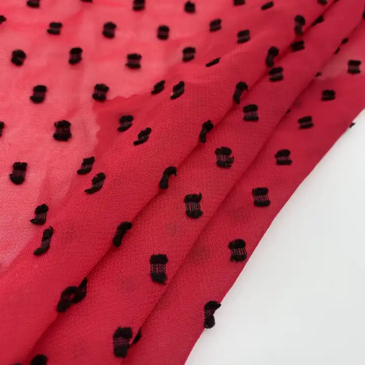 100% polyester fiber cut flower black polka dot soft handfeeling jacquard chiffon fabric for dress