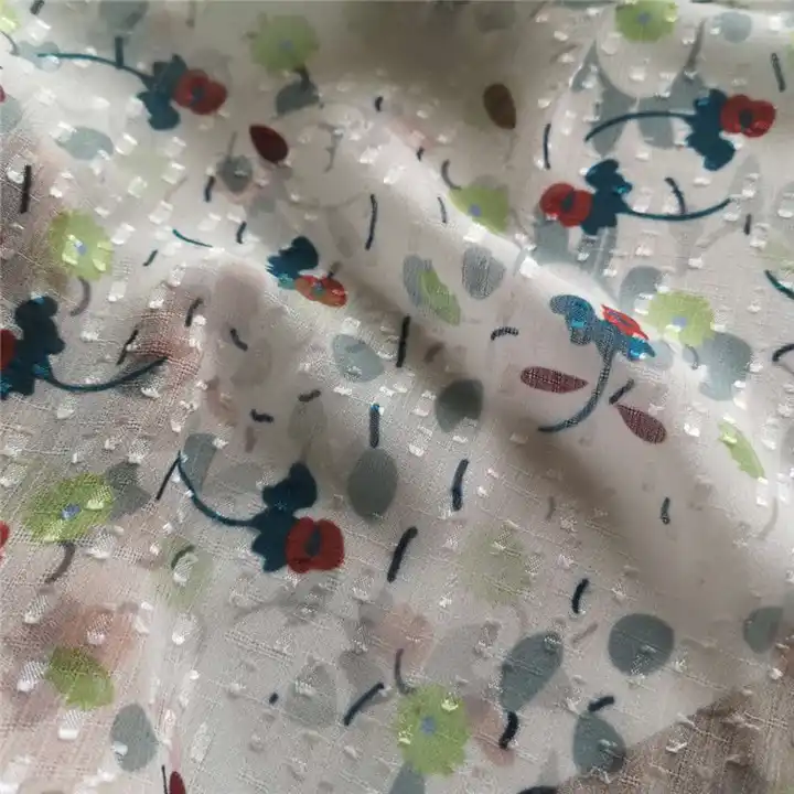 New designs high quality printing polaka dot chiffon jacquard fabric for dress