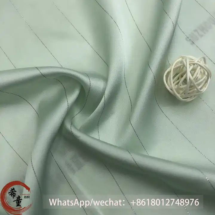 New arrival polyester soft handfeeling silver stripe micro-elastic silk satin fabric for pajamas wearing