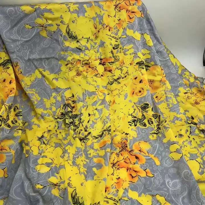 2023 Latest fashion yellow flower elegant sexy attractive digital printed satin fabric for women dress and scarf making