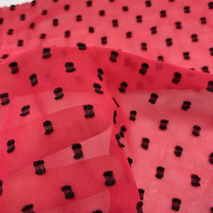 100% polyester fiber cut flower black polka dot soft handfeeling jacquard chiffon fabric for dress