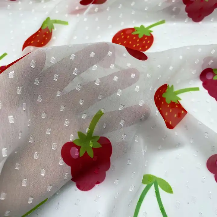 wholesale 100% polyester chiffon jacquard fabric cherry print fabric for lady's wear