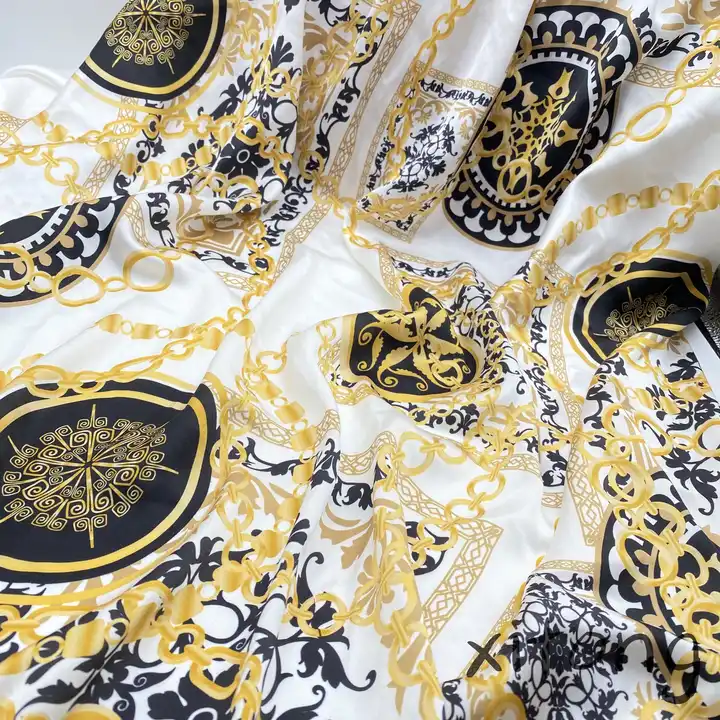 New high quality scarf dress fashion 100% polyester woven composite yarn twill satin fabric digital printed Baroque style fabric