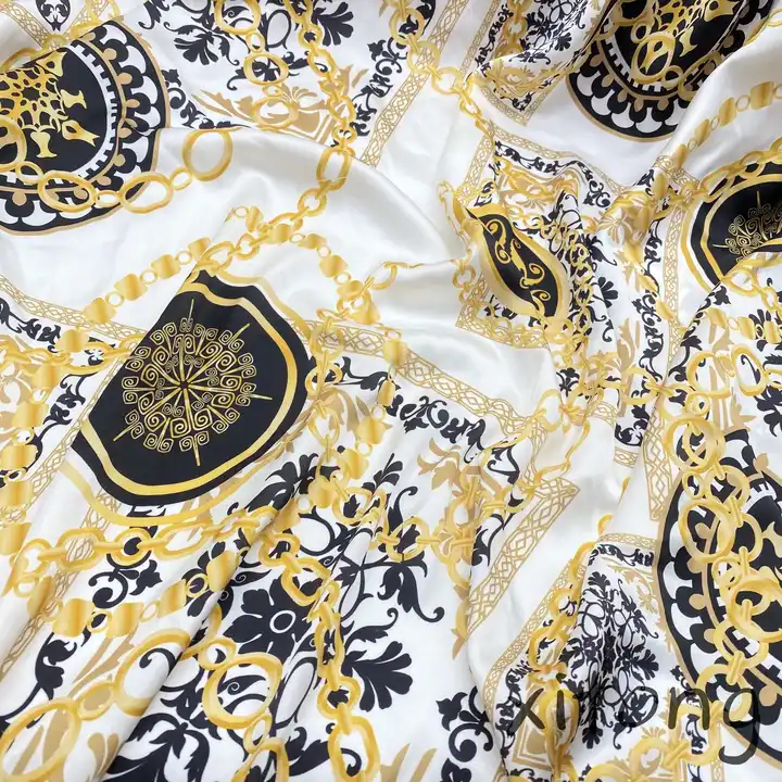 New high quality scarf dress fashion 100% polyester woven composite yarn twill satin fabric digital printed Baroque style fabric